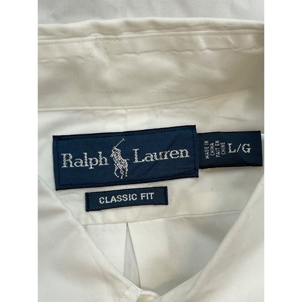 Ralph Lauren Shirt Mens Large White 100% Cotton Classic Fit Button Down Pony - Picture 4 of 8